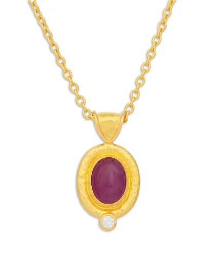 Gurhan 22k & 24k Yellow Gold Muse Ruby & Diamond Oval Pendant Necklace, 16-18