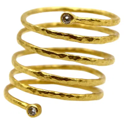 Pre-owned Gurhan 22k Gold Diamond Spiral Coil Ring From Rain Collection In Multiple