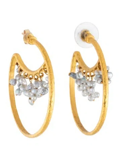 Pre-owned Gurhan 22k Pearl Hammered Hoop Earrings In Multicolor