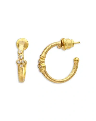 Gurhan 22k Yellow Gold Pointelle Diamond Cluster Small Hoop Earrings