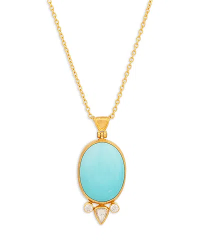 Gurhan 22k Yellow Gold Rune Turquoise & Diamond Pendant Necklace, 16-18 In Blue