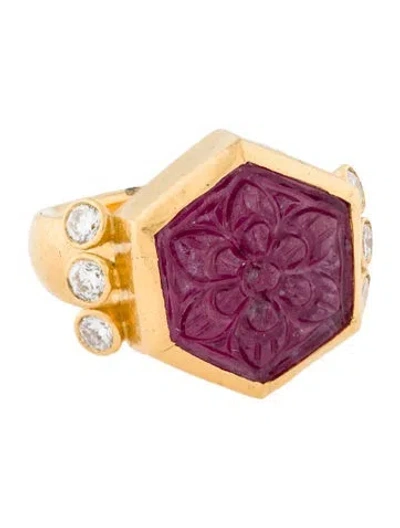 Pre-owned Gurhan 23k Fracture-filled Ruby & Diamond Cocktail Ring In Multi