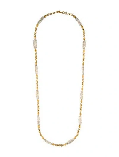 Pre-owned Gurhan 23k Pearl & Emerald Chain Link Necklace, 34.5" In Multi