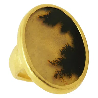 Pre-owned Gurhan 24 Karat Yellow Gold Dendritic Quartz Ring