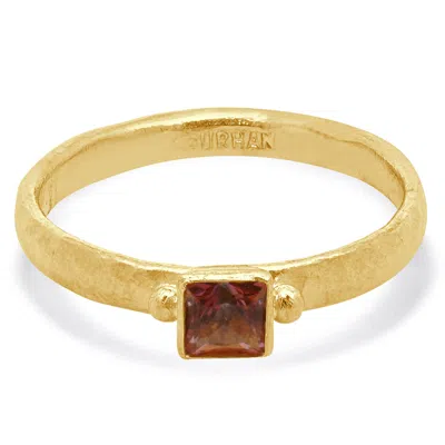 Pre-owned Gurhan 24 Karat Yellow Gold Pink Topaz Rune Collection Ring