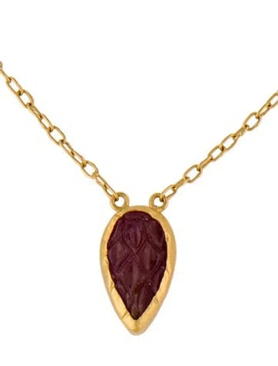 Pre-owned Gurhan 24k Carved Ruby Pendant Necklace, 18" In Multi