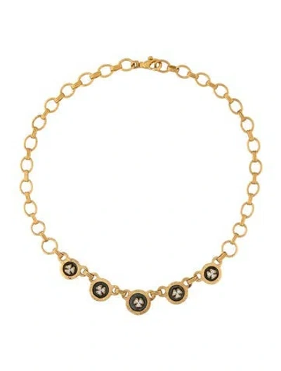 Pre-owned Gurhan 24k Diamond Clover Station Necklace, 16" In Multicolor
