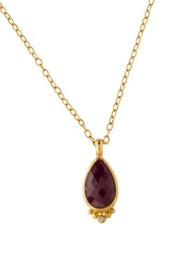 Pre-owned Gurhan 24k Glass Filled Ruby & Diamond Pendant Necklace, 20.5" In Multicolor