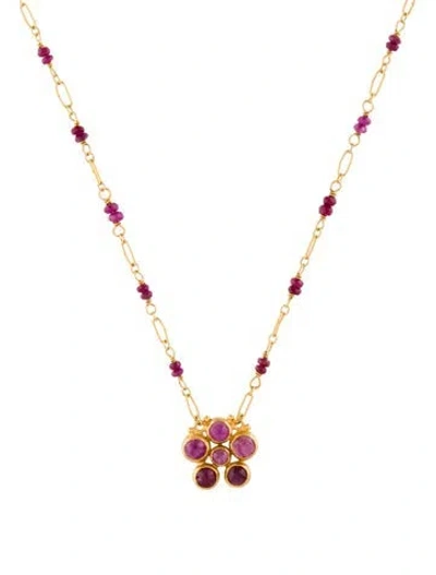 Pre-owned Gurhan 24k Glass Filled Ruby Pendant Necklace, 17" In Multi