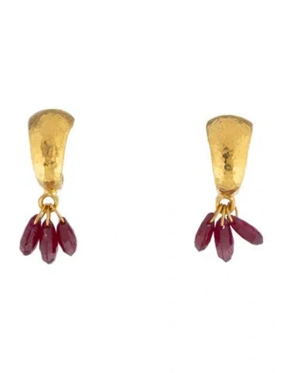 Pre-owned Gurhan 24k Glass-filled Ruby Drop Earrings In Multi