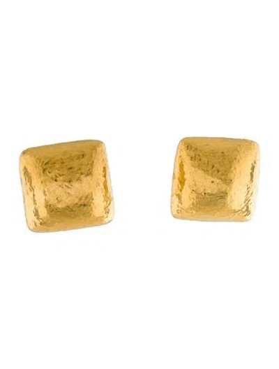 Pre-owned Gurhan 24k Hammered Square Earcliip Earrings In Multi