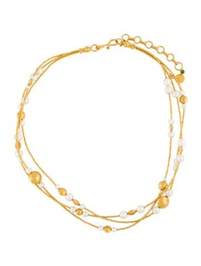 Pre-owned Gurhan 24k Pearl & Emerald Triple Strand Lentil Station Necklace, 18" In Multi