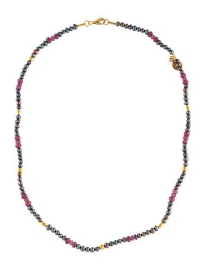 Pre-owned Gurhan 24k Pearl & Garnet Beaded Necklace, 17" In Multi