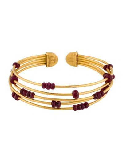 Pre-owned Gurhan 24k Ruby Five Row Cuff Bracelet, 6.25" In Multi