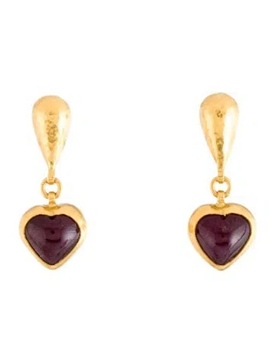 Pre-owned Gurhan 24k Ruby Heart Drop Earrings In Multicolor