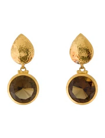 Pre-owned Gurhan 24k Smoky Quartz Hammered Drop Earrings In Multi