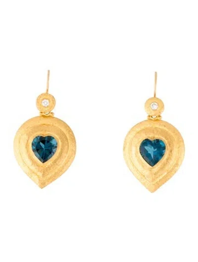 Pre-owned Gurhan 24k Topaz & Diamond Heart Drop Earrings In Multicolor