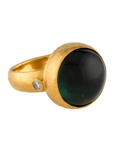 Pre-owned Gurhan 24k Tourmaline And Diamond Rune Cocktail Ring In Multi