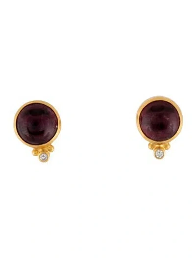 Pre-owned Gurhan 24k Tourmaline & Diamond Stud Earrings In Multicolor