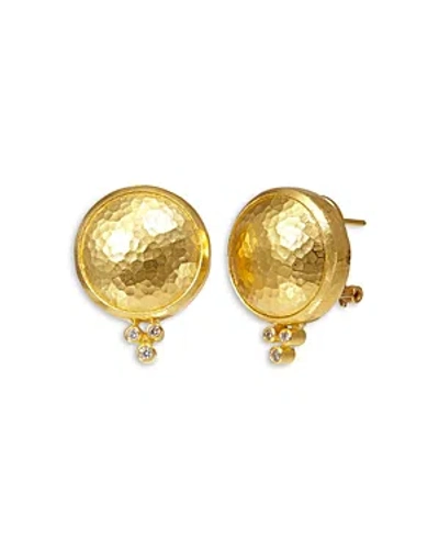 GURHAN 24K YELLOW GOLD AMULET DIAMOND TEXTURED OVAL STATEMENT EARRINGS
