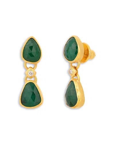 Gurhan 24k Yellow Gold Elements Emerald & Diamond Drop Earrings