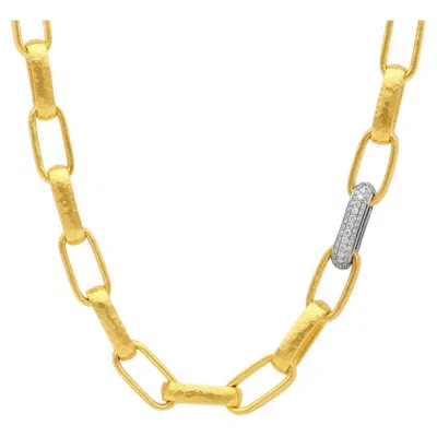 Pre-owned Gurhan 24k Yellow Gold Hoopla Link Chain With Pave Diamond Link