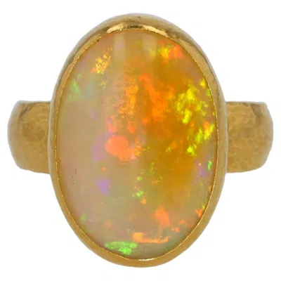 Pre-owned Gurhan 24k Yellow Gold Oval Ethiopian Opal Ring � Luxury Fine Jewelry