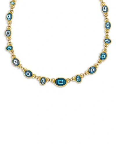 Gurhan 24k Yellow Gold Rune Blue Topaz & Diamond One Of A Kind Collar Necklace, 16.5-18.5 In Blue/gold