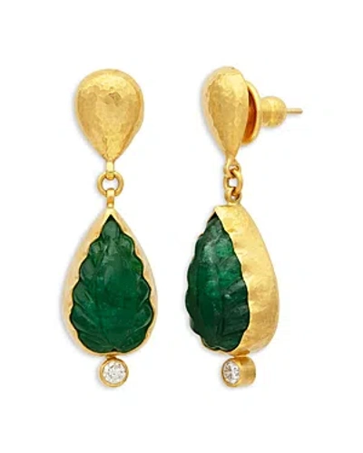 Gurhan 24k Yellow Gold Rune Carved Emerald & Diamond One Of A Kind Drop Earrings In Green/gold