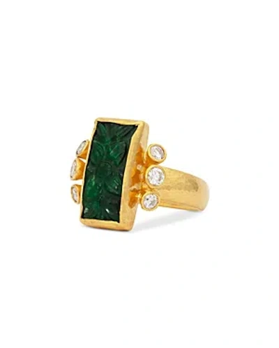 Gurhan 24k Yellow Gold Rune Carved Emerald & Diamond One Of A Kind Ring In Green/gold