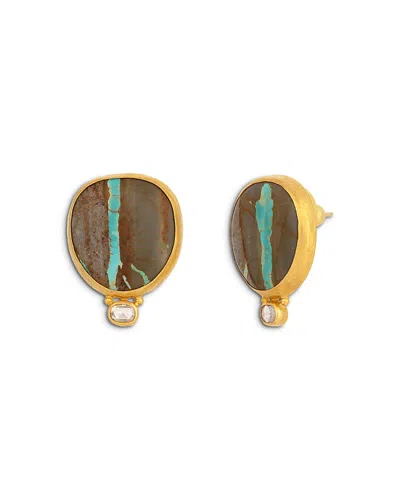 Gurhan 24k Yellow Gold Rune Turquoise & Diamond Stud Earrings In Brown