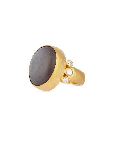 Gurhan 24k Yellow Rune Gold Moonstone & Diamond Ring In Black/gold