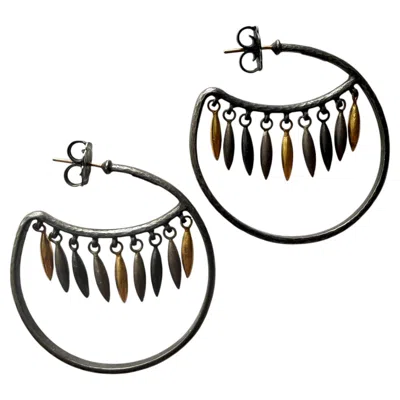 Pre-owned Gurhan 24kt Yellow Gold And Oxidized Sterling Silver Earrings By