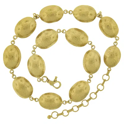 Pre-owned Gurhan .990 Yellow Gold 17.5" Puffed Domed Hammered Oval Link Chain Necklace