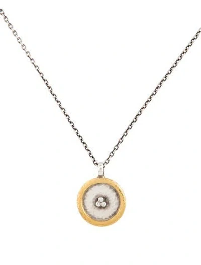Pre-owned Gurhan Diamond Hammered Disc Pendant Necklace, 18" In Multicolor