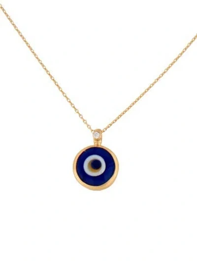 Pre-owned Gurhan Diamond Juju Evil Eye Pendant Necklace, 18" In Blue/white