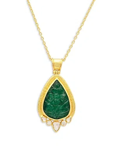 Gurhan Emerald & Diamond Teardrop Necklace In 24k Yellow Gold, 16-18