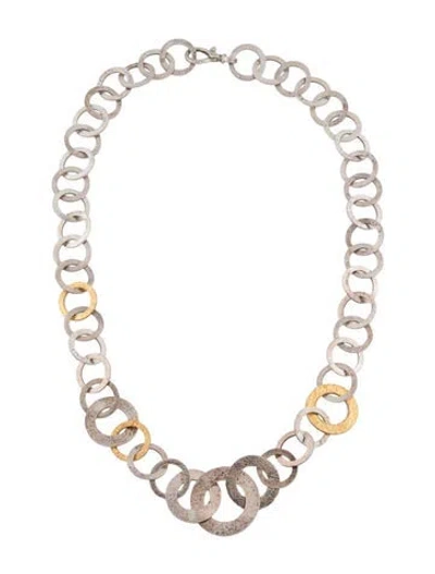 Pre-owned Gurhan Flat Hammered Circle Chain Necklace, 20" In Multi