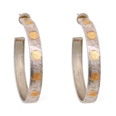 Pre-owned Gurhan Midnight Flake Dots Hoop Earrings 925 Sterling Silver 24k Yellow Gold