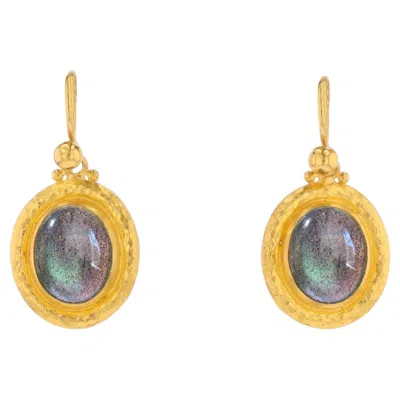 Pre-owned Gurhan Modern Labradorites 22 Karat Yellow Gold Drop Earrings