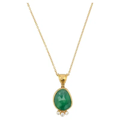 Pre-owned Gurhan One-of-a-kind 24k Gold Amorphous Emerald & Diamond Necklace In Green