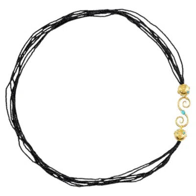 Pre-owned Gurhan One-of-a-kind 24k/22k Gold 6-strand Black Spinel Necklace