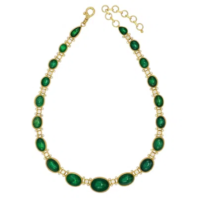 Pre-owned Gurhan One-of-a-kind 24k/22k Gold Emerald & Diamond Necklace In Green