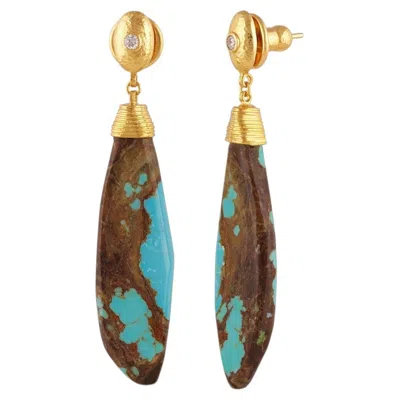 Pre-owned Gurhan One-of-a-kind 24k/22k Gold Number Eight Turquoise Drop Earrings In Multiple