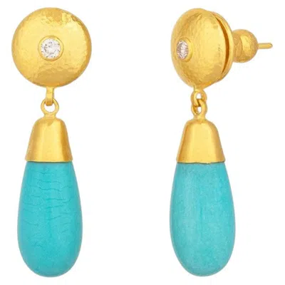 Pre-owned Gurhan One-of-a-kind 24k/22k Gold Sleeping Beauty Turquoise Earrings In Multiple