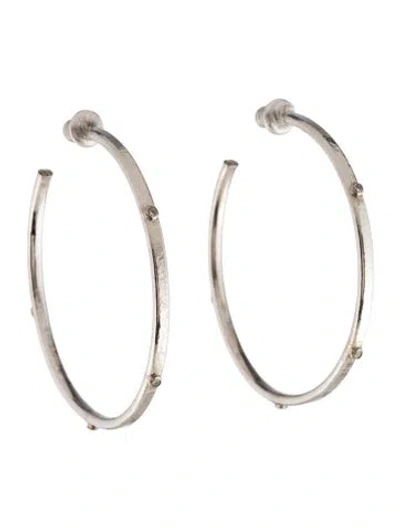 Pre-owned Gurhan Platinum Diamond Hammered Hoop Earrings In Multi