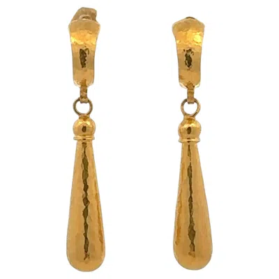 Pre-owned Gurhan Spell 24k Yellow Gold Gold Hammered Teardrop Dangle Earrings