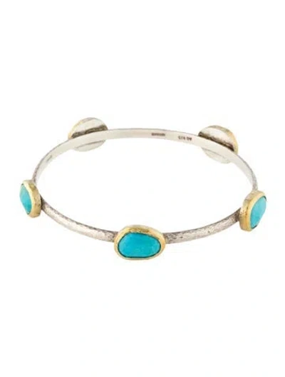 Pre-owned Gurhan Turquoise Station Bangle Bracelet, 7.75" In Multi
