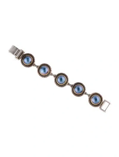 Pre-owned Gurhan Two-tone Dyed Mabé Pearl Gauntlet Bracelet, 6.25" In Multi