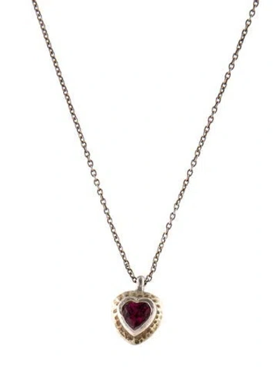 Pre-owned Gurhan Two-tone Garnet Heart Pendant Necklace, 18.75" In Multi
